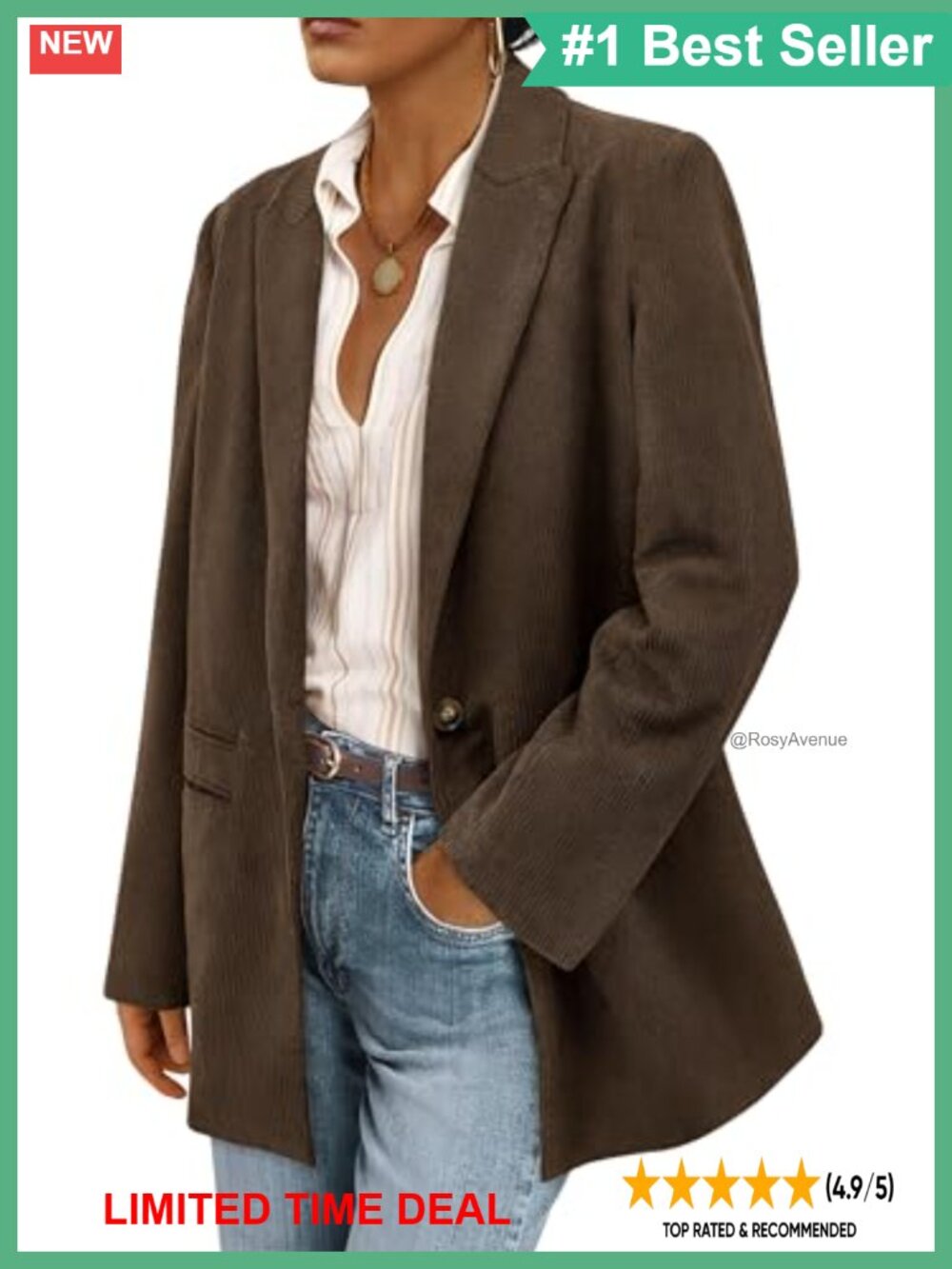 Corduroy Blazer Jacket Women Button Front Collared Business Casual Work
